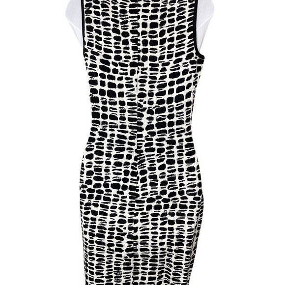 St. John Yellow Label Milano Knit Sleeveless Blk Wh Abstract Print Dress Size 2 - Picture 3 of 7